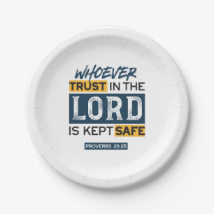 Bible Quote Art - Proverbs 29:25 Trust in God Paper Plate