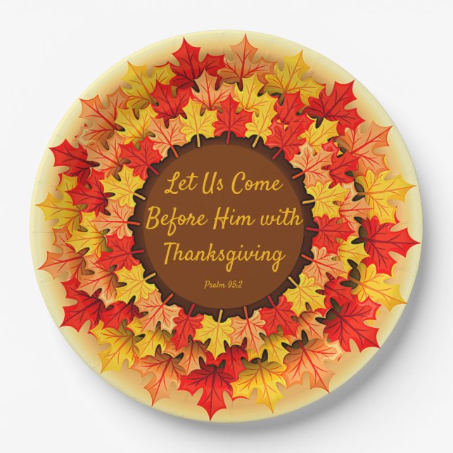 Bible Quote Autumn Leaves Thanksgiving 9" Paper Plate (Front)