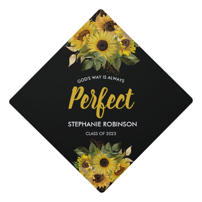 Bible Quote Sunflower Modern Graduation Cap Topper (Front)