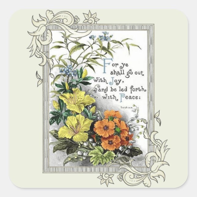 Bible Quote With Flowers Square Sticker (Front)