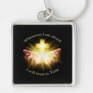 Bible quote with hands holding Cross Keychain