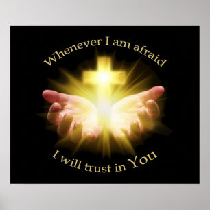 Bible quote with hands holding Cross Poster
