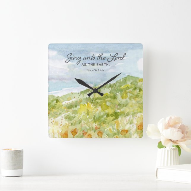 Bible Scripture California Poppy Sing to the Lord Square Wall Clock (Home)