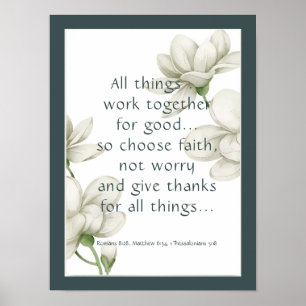 Bible Scripture Encouragement Quotes White Flower Poster