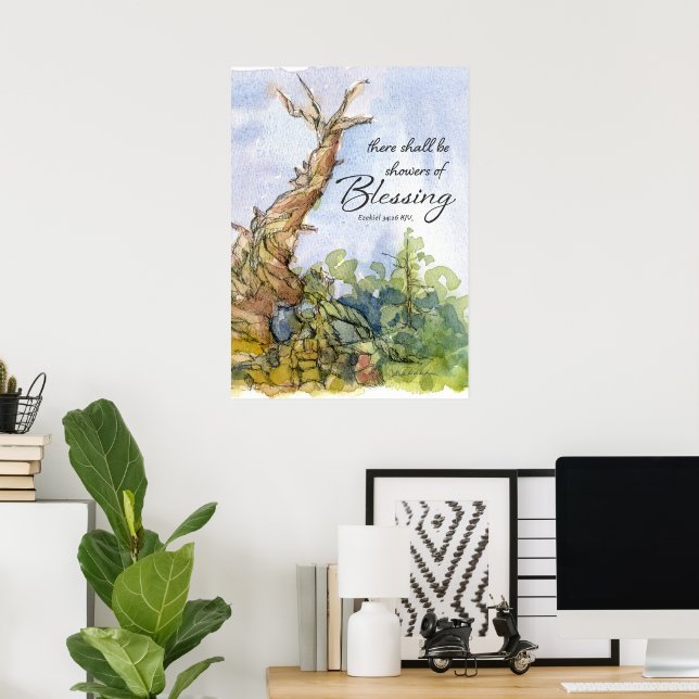 Bible Scripture Ezekiel Bristlecone Pine Tree Art Poster (Home Office)
