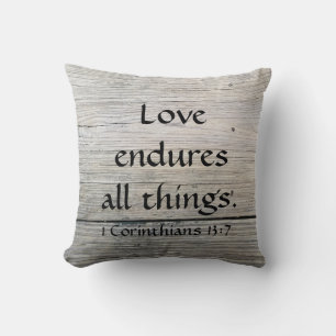 Bible Scripture Love Endures Throw Pillow