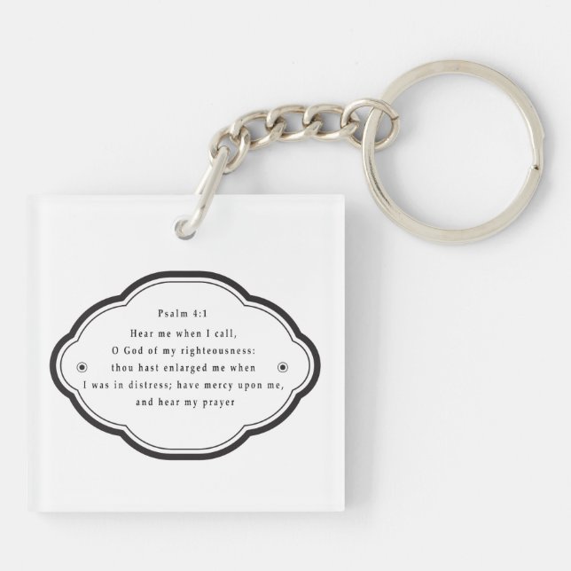 Bible scripture Psalm 4-1 Christianity Keychain (Back)