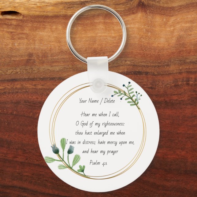 Bible scripture Psalm 4-1 prayer for help Keychain (Front)