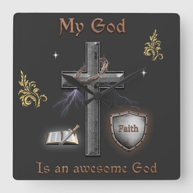 Bible Scripture Square Wall Clock (Front)