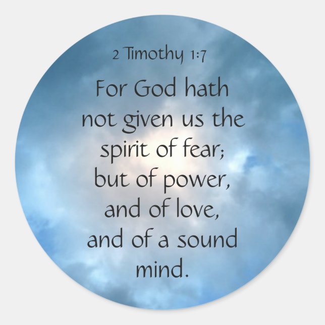 Bible Scripture Timothy No Fear Quote Classic Round Sticker (Front)