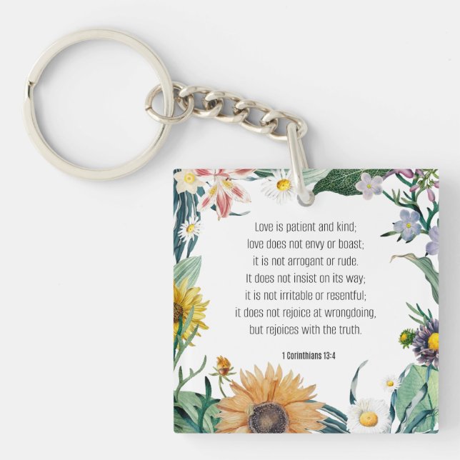 Bible verse, 1 Corinthians 13:4, Keychain (Front)
