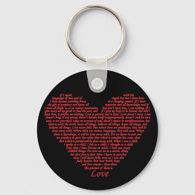Bible Verse 1 Corinthians 13 Love Heart Word Art Keychain (Front)