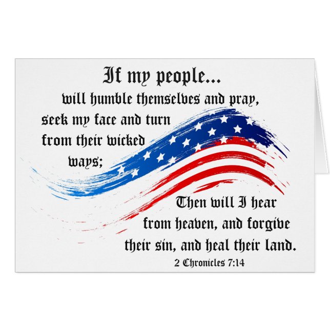 Bible Verse 2 Chroniques 7:14, USA Flag Card (Devant horizontal)