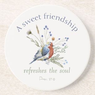 Bible Verse ‘A Sweet Friendship’ Watercolor Bird  Coaster