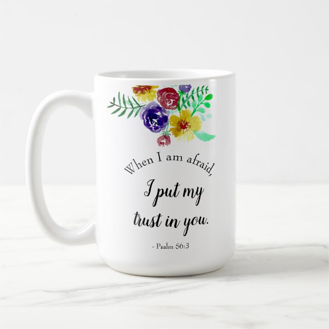 Bible verse about fear Watercolor Flowers Faith Coffee Mug (Left)