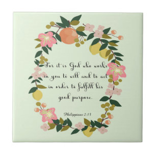 Bible Verse Art - Philippians 2:13 Tile