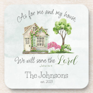 Bible Verse As For Me and My House Watercolor  Coaster