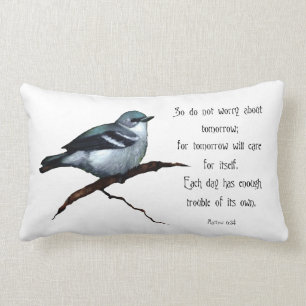 Bible Verse: Bird: Do Not Worry About Tomorrow Lumbar Pillow