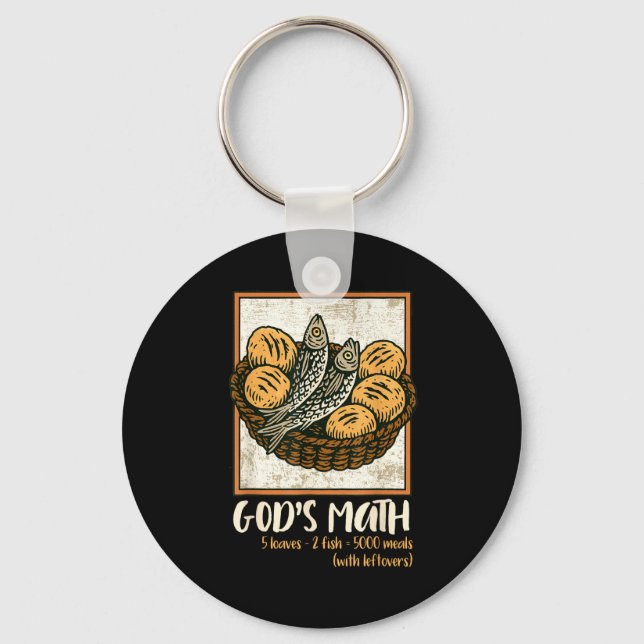 Bible Verse Christian Jesus Fishes &amp; Loaves Go Keychain (Front)
