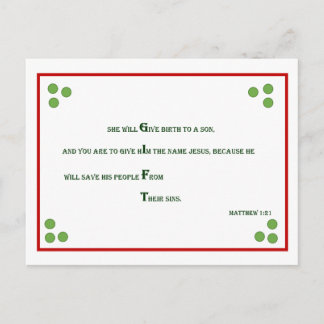 Bible Verse Christmas Post Card - Matthew 1:21