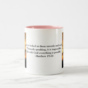 Bible Verse Coffee Mug Pink - Matthew 19:26