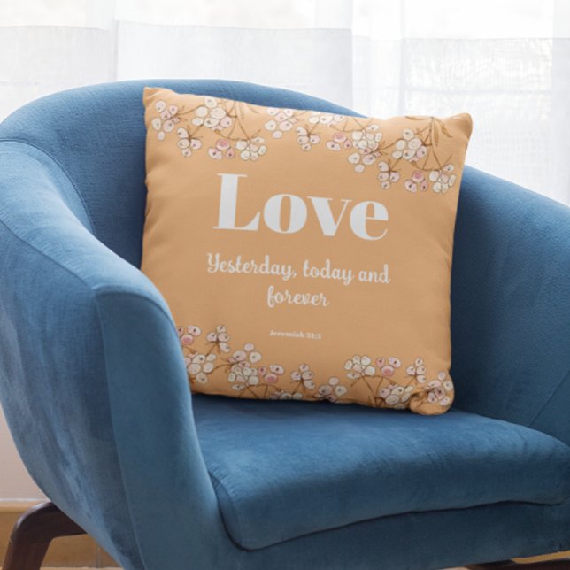 Bible verse Cream Caramel Floral  Throw Pillow (Creator Uploaded)