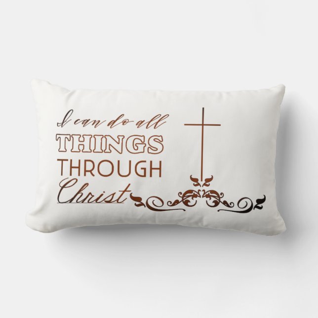 Bible Verse Cross Calligraphy Christian Gift Lumbar Pillow (Front)