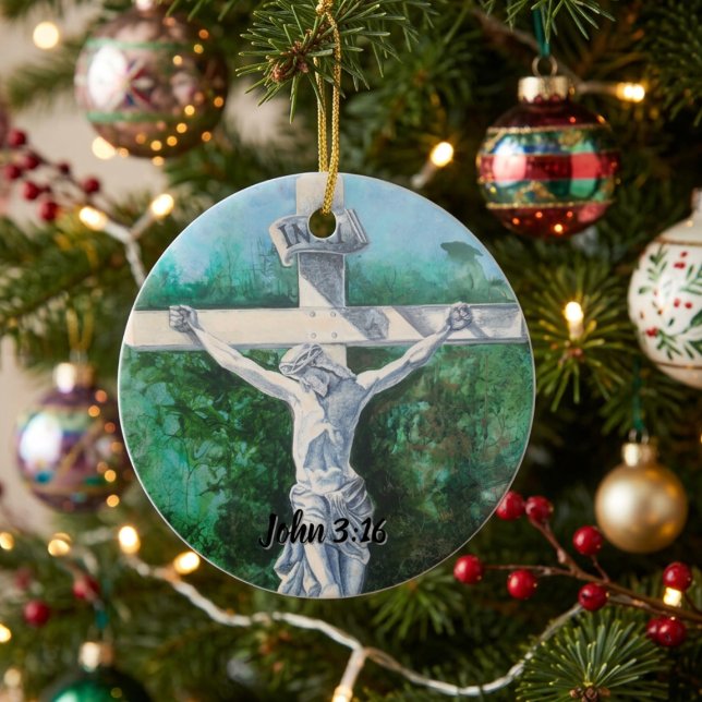 Bible Verse Crucifix Ceramic Ornament (Creator Uploaded)