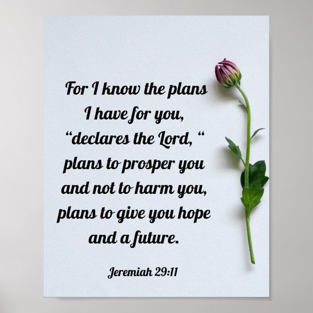 Bible Verse Écriture Jérémie 29:11 Poster du mur (Devant)