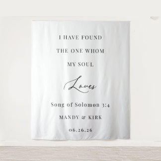 Bible Verse Elegant Calligraphy Wedding Backdrop  Tapestry