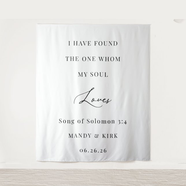 Bible Verse Elegant Calligraphy Wedding Backdrop  Tapestry (Front)