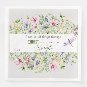 Bible Verse Encouraging Botanical Watercolor Napkin