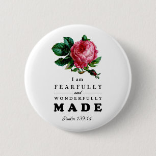 Bible Verse Fearfully and Wonderfully Made Rose 2 Inch Round Button