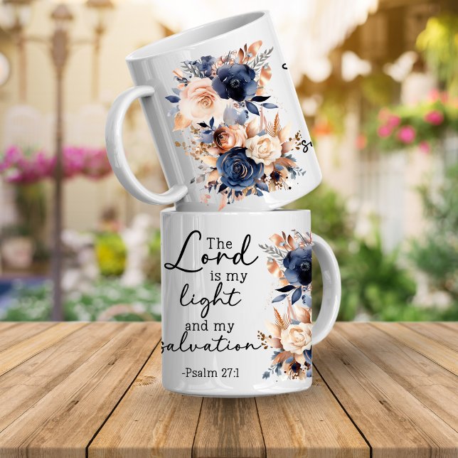 Bible Verse Floral Psalms Coffee Mug (Psalms Bible verse. The Lord is my light and my salvation Psalms 27:1)