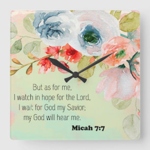 Bible Verse Floral Square Wall Clock