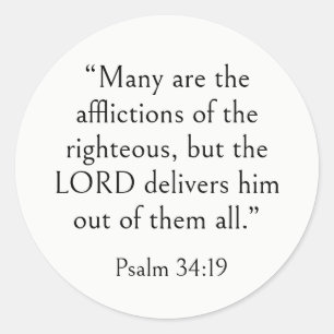 Bible Verse for Stress, Psalm 34:19, Modern Simple Classic Round Sticker