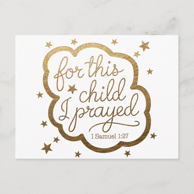 Bible verse from 1 Samuel 1:27 Announcement Postcard (Front)