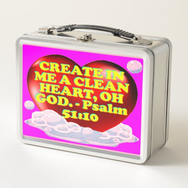 Bible verse from Psalm 51:10. Metal Lunch Box (Front)