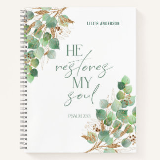 Bible Verse Green Gold Leaves Notebook