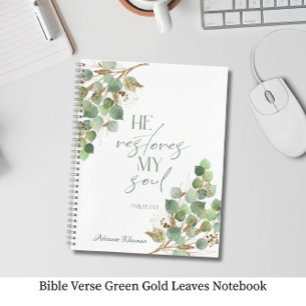 Bible Verse Green Gold Leaves  Notebook