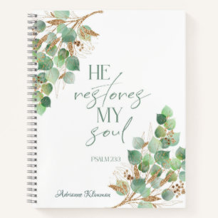 Bible Verse Green Gold Leaves Notebook