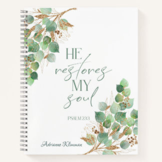 Bible Verse Green Gold Leaves Notebook