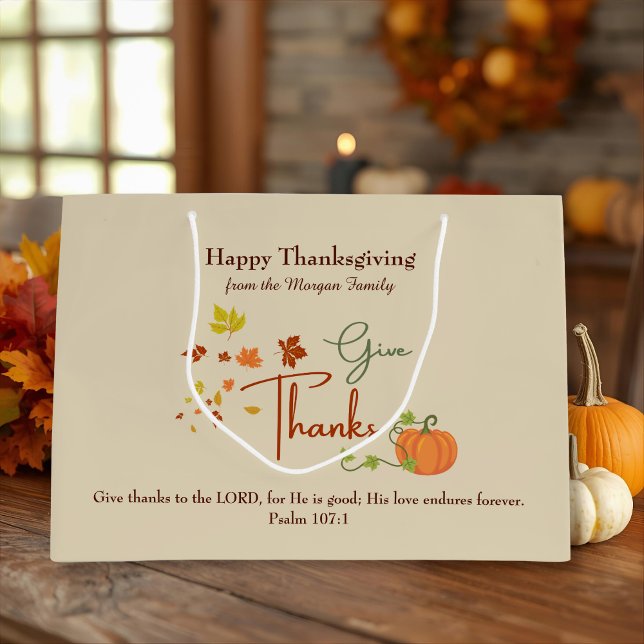 Bible Verse Happy Thanksgiving | Custom Name  Large Gift Bag (Creator Uploaded)