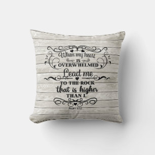 Bible Verse Heart is Overwhelmed Grey Rustic Wood Throw Pillow