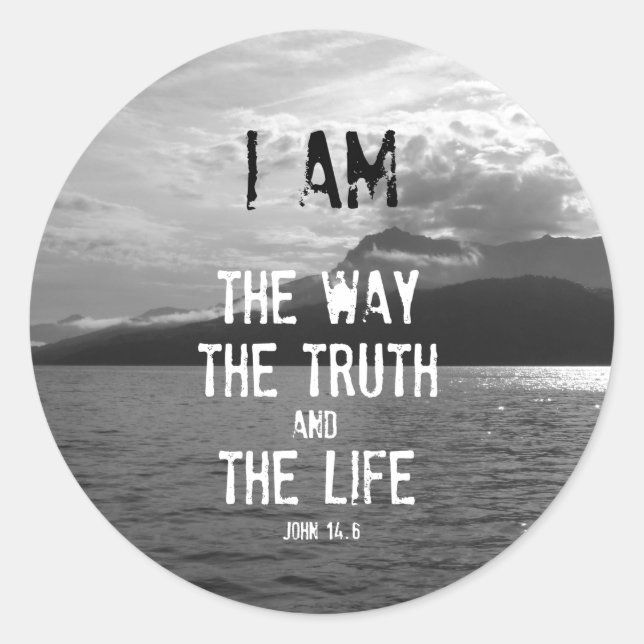 Bible Verse: I am the Way, Truth, Life Classic Round Sticker (Front)