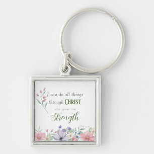Bible Verse I Can Do All Things Botanical Keychain