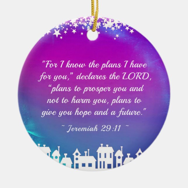 Bible Verse Jeremiah 29:11 Christmas Village Ceramic Ornament (Front)