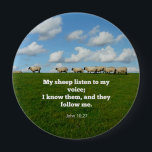 Bible verse, John 10:27, 4 Inch Round Button<br><div class="desc">Famous scripture verse,  John 10:27,  My sheep listen to my voice; I know them,  and they follow me.</div>