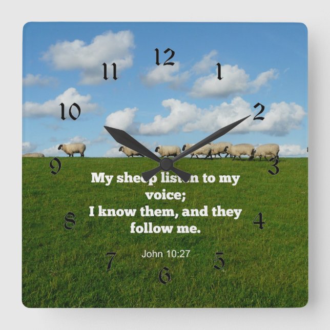 Bible verse, John 10:27, sheep, Square Wall Clock (Front)
