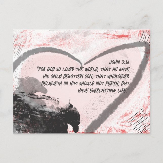 Bible Verse John 3:16 Grunge Heart  Postcard (Front)
